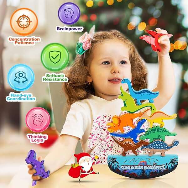 IPOURUP Dinosaur Toys for Kids 3-5: Wooden Stacking Montessori Toys for 3 4 5 6 7 8 Year Old Boys Girls Birthday Gifts for Kid Ages 4-8 Balance Competition Game for Family Stocking Stuffers - Image 3