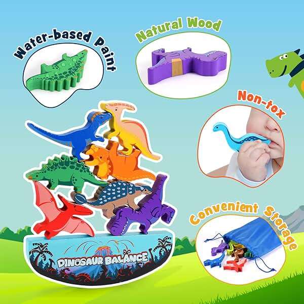 IPOURUP Dinosaur Toys for Kids 3-5: Wooden Stacking Montessori Toys for 3 4 5 6 7 8 Year Old Boys Girls Birthday Gifts for Kid Ages 4-8 Balance Competition Game for Family Stocking Stuffers - Image 6