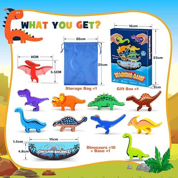 IPOURUP Dinosaur Toys for Kids 3-5: Wooden Stacking Montessori Toys for 3 4 5 6 7 8 Year Old Boys Girls Birthday Gifts for Kid Ages 4-8 Balance Competition Game for Family Stocking Stuffers - Image 7