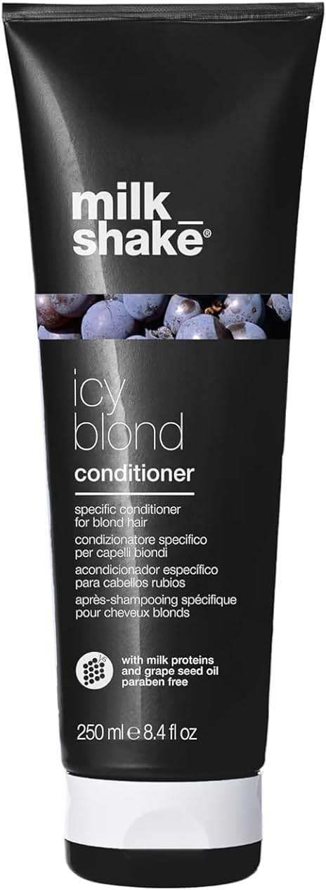 milk_shake icy blond conditioner | award winning toning conditioner with black pigment to neutralize yellow and brass in platinum blonde hair | hydrates and brightens cool tones - Image 1
