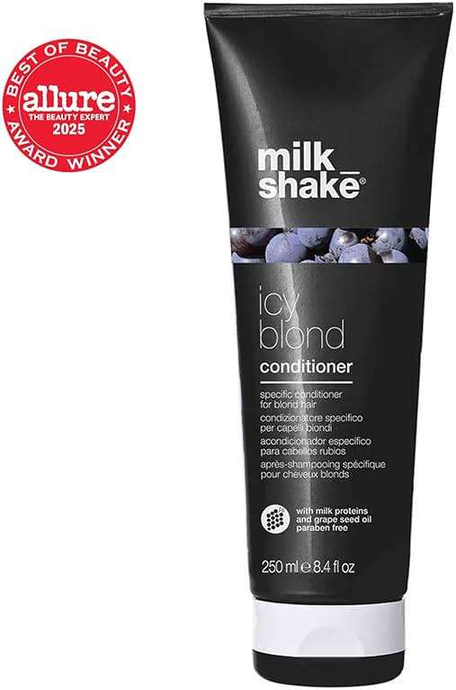 milk_shake icy blond conditioner | award winning toning conditioner with black pigment to neutralize yellow and brass in platinum blonde hair | hydrates and brightens cool tones - Image 2