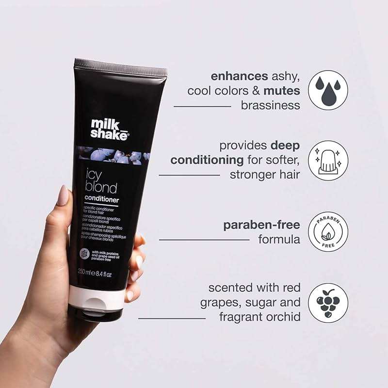 milk_shake icy blond conditioner | award winning toning conditioner with black pigment to neutralize yellow and brass in platinum blonde hair | hydrates and brightens cool tones - Image 3