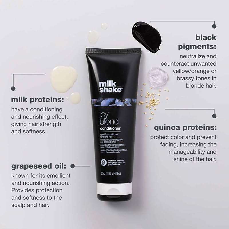 milk_shake icy blond conditioner | award winning toning conditioner with black pigment to neutralize yellow and brass in platinum blonde hair | hydrates and brightens cool tones - Image 4