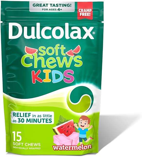 Dulcolax Kids Saline Laxative Soft Chews, Stimulant-Free Laxatives, Gentle Constipation Relief for Kids, Softens Stool, Watermelon Flavor, Magnesium Hydroxide 1200 mg, 15 Count - Image 1