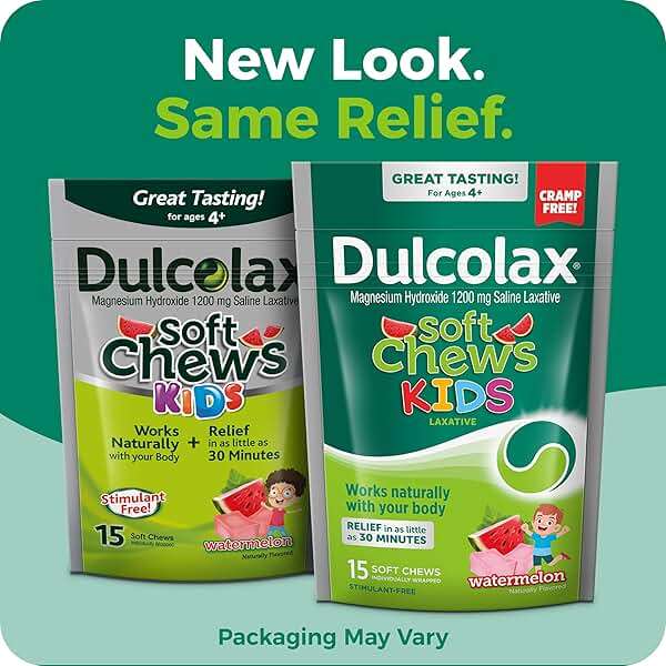 Dulcolax Kids Saline Laxative Soft Chews, Stimulant-Free Laxatives, Gentle Constipation Relief for Kids, Softens Stool, Watermelon Flavor, Magnesium Hydroxide 1200 mg, 15 Count - Image 2