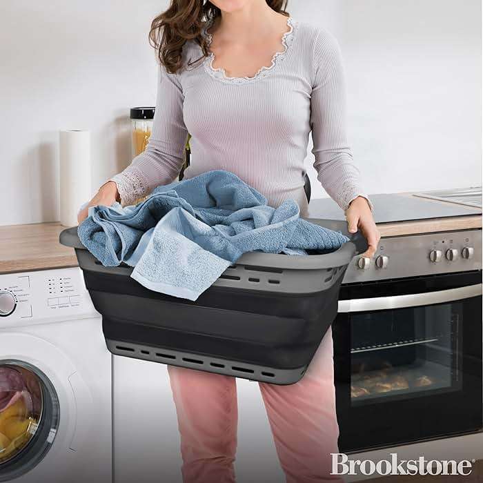 BROOKSTONE 11 GALLON XL 24" Collapsible Laundry Basket & Clothes Hamper, Comfort Non-Slip Handles, Modern Laundry Hamper with Space Saving Design, Portable Pop-Up Hamper, BPA FREE, Grey, 1 Pack - Image 2