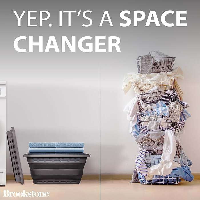 BROOKSTONE 11 GALLON XL 24" Collapsible Laundry Basket & Clothes Hamper, Comfort Non-Slip Handles, Modern Laundry Hamper with Space Saving Design, Portable Pop-Up Hamper, BPA FREE, Grey, 1 Pack - Image 4
