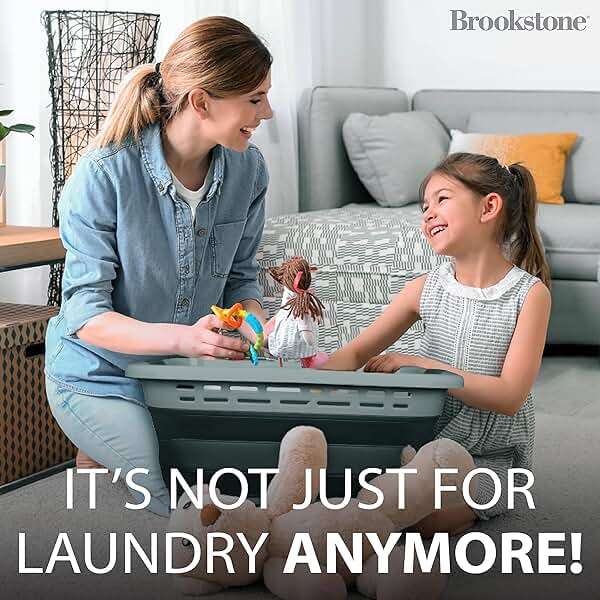 BROOKSTONE 11 GALLON XL 24" Collapsible Laundry Basket & Clothes Hamper, Comfort Non-Slip Handles, Modern Laundry Hamper with Space Saving Design, Portable Pop-Up Hamper, BPA FREE, Grey, 1 Pack - Image 5