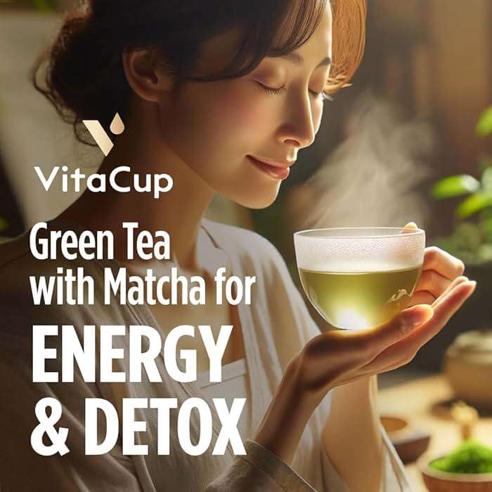 VitaCup Green Tea Instant Packets, Enhance Energy & Detox with Matcha, Moringa, B Vitamins, D3, Fiber, Keto, Paleo, Vegan in Tea Powder Single Serving Sticks, 24 Ct - Image 2