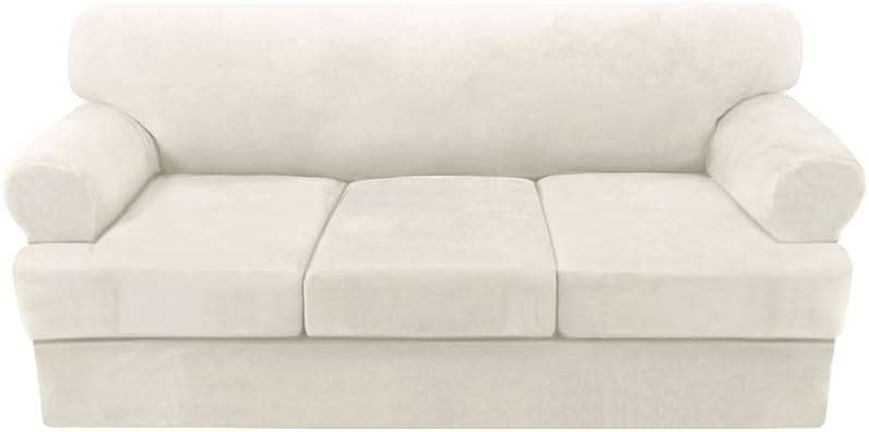 H.VERSAILTEX Sofa Cover 4 Piece T Cushion Sofa Slipcovers Couch Cover Furniture Protector Stretch T Cushion Sofa Covers for 3 Cushion Couch with 3 Individual T Cushion Covers, Ivory - Image 1