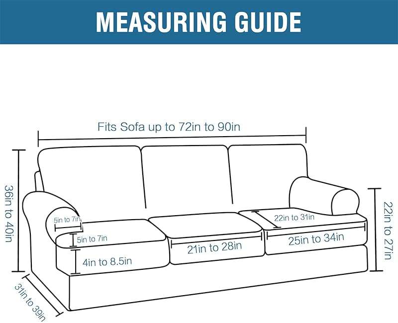 H.VERSAILTEX Sofa Cover 4 Piece T Cushion Sofa Slipcovers Couch Cover Furniture Protector Stretch T Cushion Sofa Covers for 3 Cushion Couch with 3 Individual T Cushion Covers, Ivory - Image 2