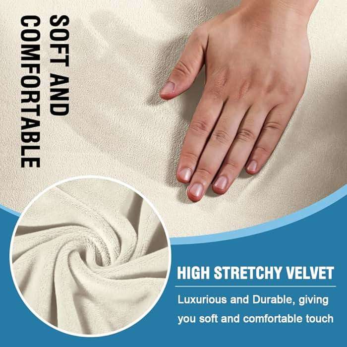 H.VERSAILTEX Sofa Cover 4 Piece T Cushion Sofa Slipcovers Couch Cover Furniture Protector Stretch T Cushion Sofa Covers for 3 Cushion Couch with 3 Individual T Cushion Covers, Ivory - Image 3