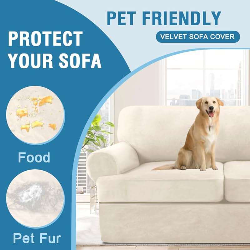 H.VERSAILTEX Sofa Cover 4 Piece T Cushion Sofa Slipcovers Couch Cover Furniture Protector Stretch T Cushion Sofa Covers for 3 Cushion Couch with 3 Individual T Cushion Covers, Ivory - Image 6
