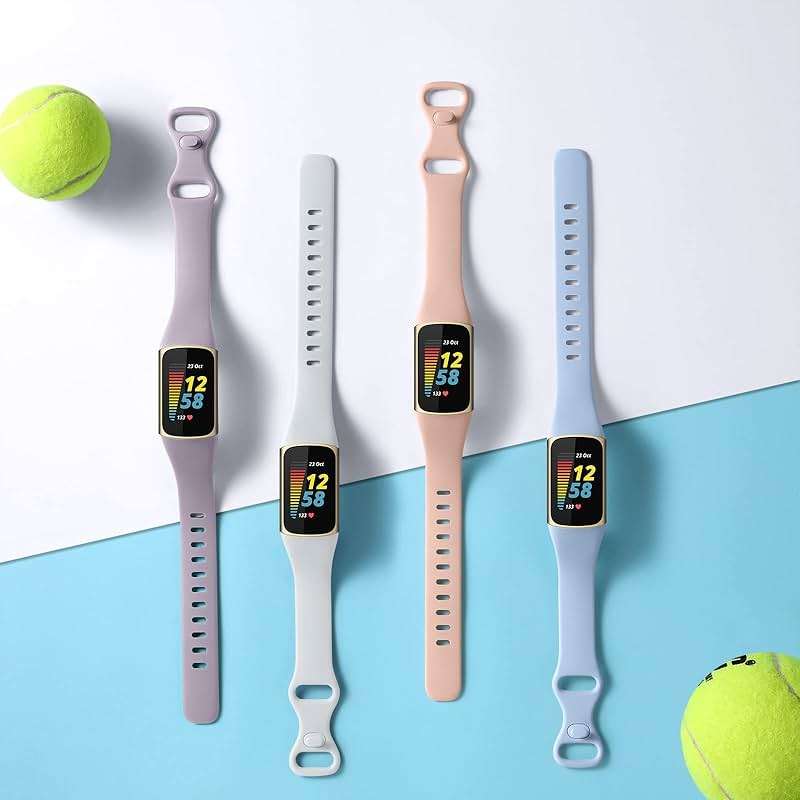 GEAK 4 Pack Slim Band Compatible with Fitbit Charge 5/Charge 6 Bands Women Men, Soft Silicone Sport Replacement Wristbands for Fitbit Charge 5/Charge 6 Fitness Tracker, Pink/Lilac/White/Lavender - Image 3