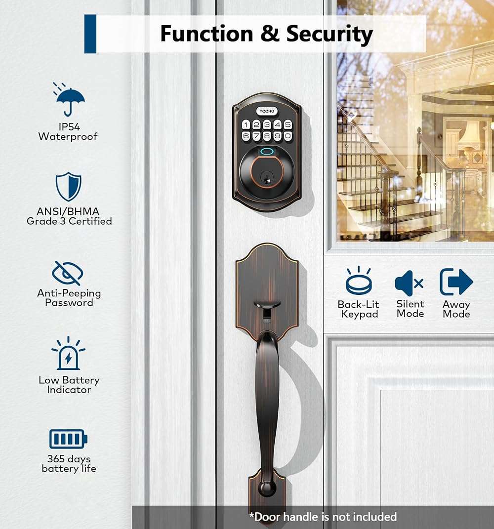 TEEHO TE002 Fingerprint Door Lock - Keyless Entry Electronic Keypad Deadbolt with 2 Backup Keys - Auto Lock - Easy Installation - Smart Locks for Front Door - Oil-Rubbed Bronze - Image 5