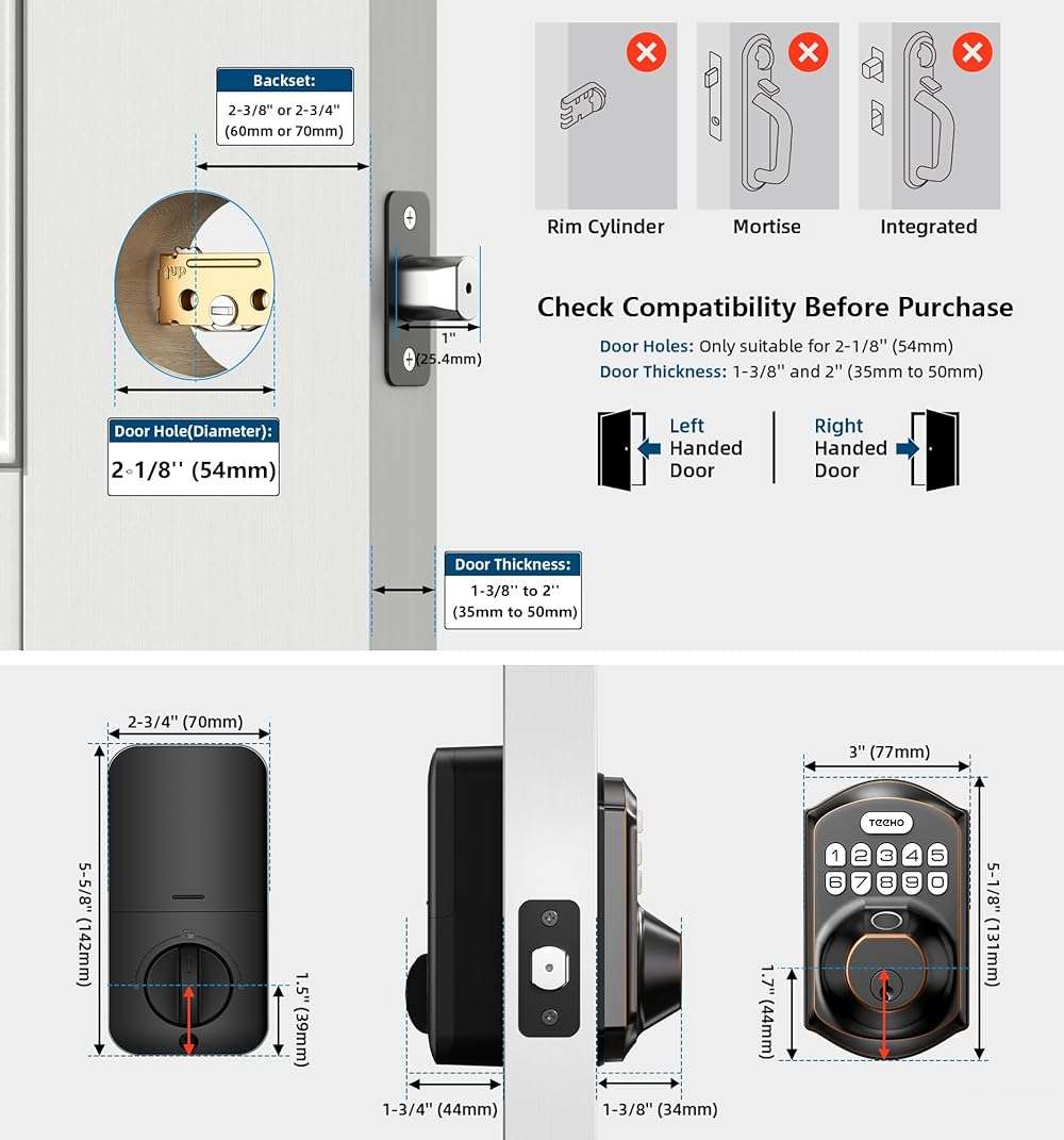 TEEHO TE002 Fingerprint Door Lock - Keyless Entry Electronic Keypad Deadbolt with 2 Backup Keys - Auto Lock - Easy Installation - Smart Locks for Front Door - Oil-Rubbed Bronze - Image 6