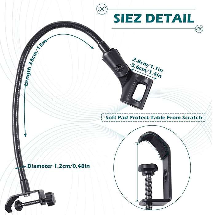 2 Sets Gooseneck Mic Stand 13 Inch Microphone Stand Flexible Gooseneck Desktop 3/8 to 5/8 Inch with Clip Desk Clamp for Podium, Lecture Recording Studio Podcast Meeting Radio Broadcasting Studio Live - Image 3