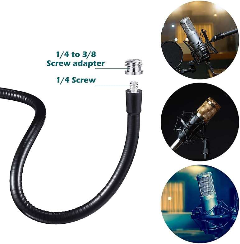 2 Sets Gooseneck Mic Stand 13 Inch Microphone Stand Flexible Gooseneck Desktop 3/8 to 5/8 Inch with Clip Desk Clamp for Podium, Lecture Recording Studio Podcast Meeting Radio Broadcasting Studio Live - Image 4