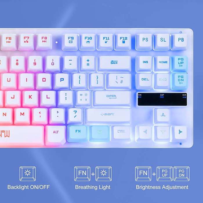 CHONCHOW 87 Keys TKL Wired Gaming Keyboard, Rainbow Led Backlight, White Keyboard and Mouse 3200DPI Combo Compatible with PC Laptop Ps4 Ps5 Xbox Gamer - Image 3