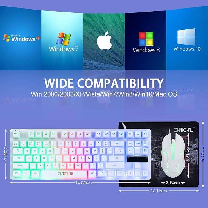 CHONCHOW 87 Keys TKL Wired Gaming Keyboard, Rainbow Led Backlight, White Keyboard and Mouse 3200DPI Combo Compatible with PC Laptop Ps4 Ps5 Xbox Gamer - Image 5
