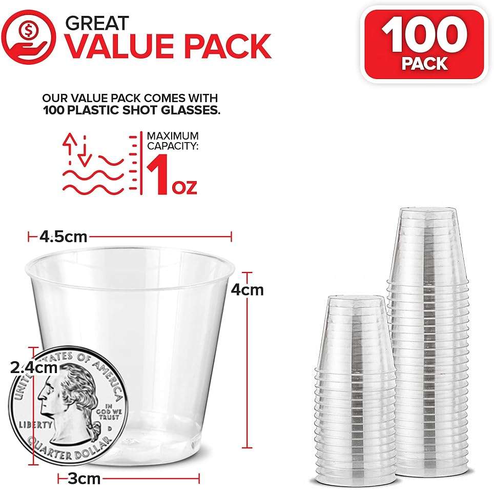 Stock Your Home 100 Pack - Mini Plastic Shot Glasses (1oz) Clear Disposable Cups for Jello Shots, Wine Tasting, Liquor, Whiskey, Pudding, Sample Cup for Halloween and Elegant Parties - Image 2