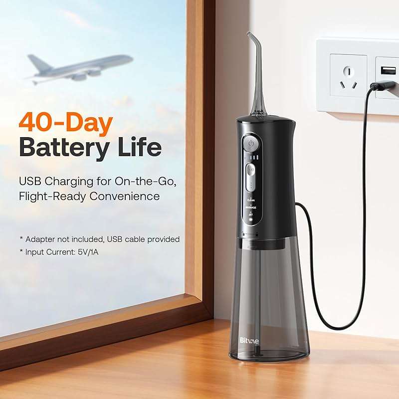 Bitvae Water Dental Flosser for Teeth, Cordless Water Teeth Cleaner Picks, 3 Modes 5 Intensities, IPX7 Waterproof, Rechargeable Water Dental Picks for Cleaning - Black - Image 6