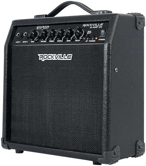 Rockville G-AMP 20W Guitar Amplifier Combo with Bluetooth, Delay, Dual Guitar Inputs, Clean/Overdrive, EQ Controls, Portable for Practice and Small Gigs - Image 3