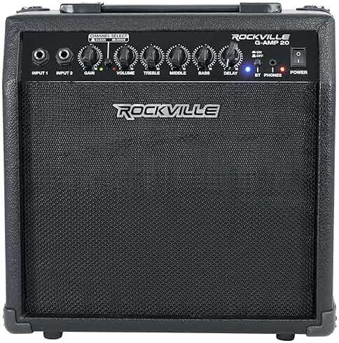 Rockville G-AMP 20W Guitar Amplifier Combo with Bluetooth, Delay, Dual Guitar Inputs, Clean/Overdrive, EQ Controls, Portable for Practice and Small Gigs - Image 4