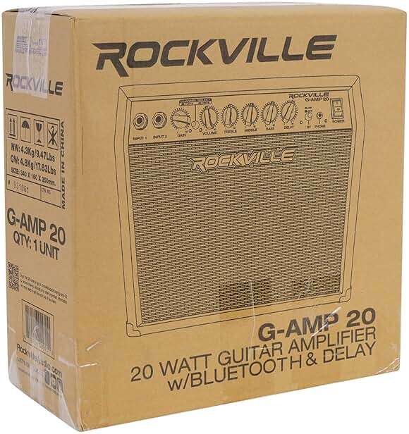 Rockville G-AMP 20W Guitar Amplifier Combo with Bluetooth, Delay, Dual Guitar Inputs, Clean/Overdrive, EQ Controls, Portable for Practice and Small Gigs - Image 9