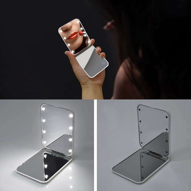 Kintion Pocket Mirror, 1X/3X Magnification LED Compact Travel Makeup Mirror with Light for Purse, 2-Sided, Portable, Folding, Handheld, Small Lighted Mirror for Gift, White - Image 2
