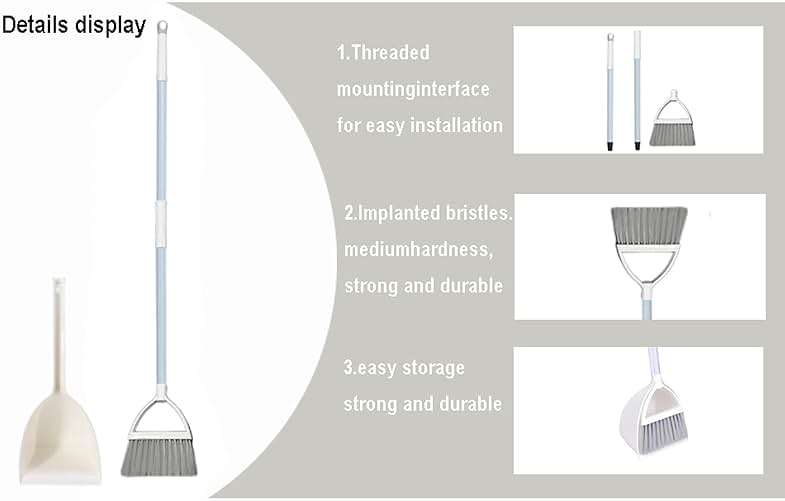 Xifando Mini Broom with Dustpan for Kids,Little Housekeeping Helper Set (White+Grey) - Image 5