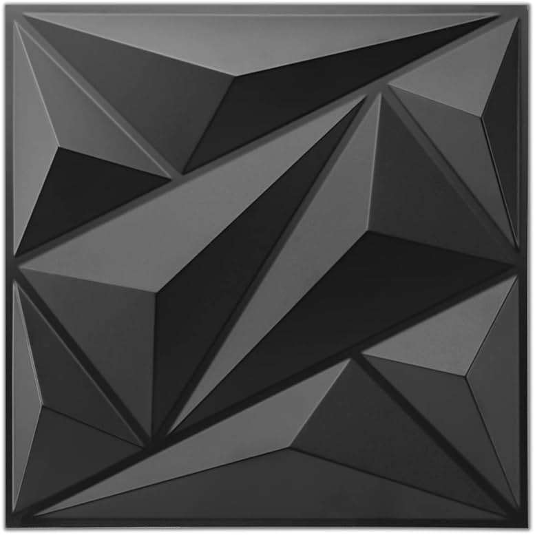 Art3dwallpanels 33 Pack 3D Wall Panel Diamond for Interior Wall Décor, PVC Flower Textured Wall Panels for Living Room Lobby Bedroom Hotel Office, Black, 12''x12'' Cover 32.Sq.Ft. - Image 1