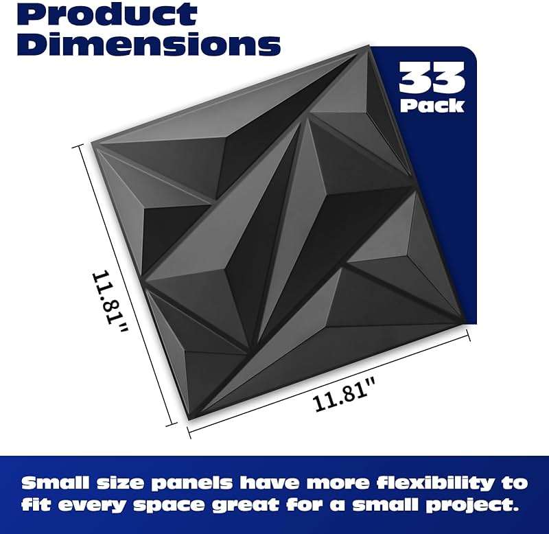 Art3dwallpanels 33 Pack 3D Wall Panel Diamond for Interior Wall Décor, PVC Flower Textured Wall Panels for Living Room Lobby Bedroom Hotel Office, Black, 12''x12'' Cover 32.Sq.Ft. - Image 2