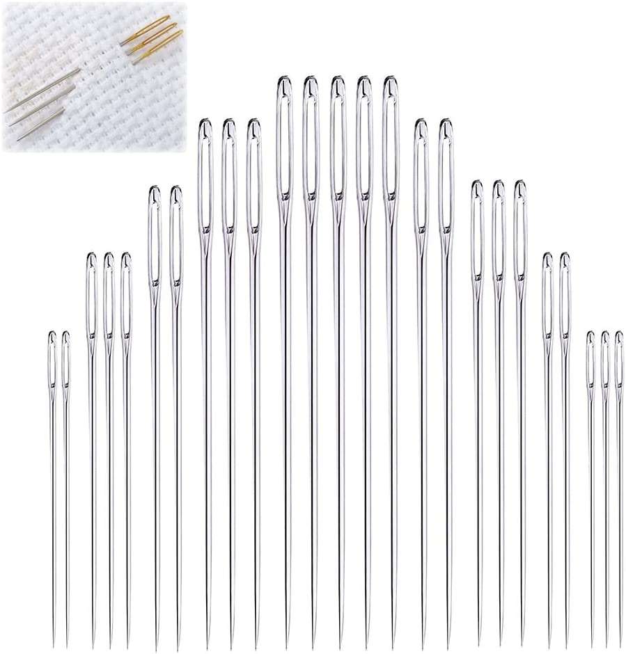 Large Eye Sewing Needles, Embroidery Needles, Stainless Steel, 25 Pieces Sharp Needles with Wooden Needle Case Carving Pattern - Image 2