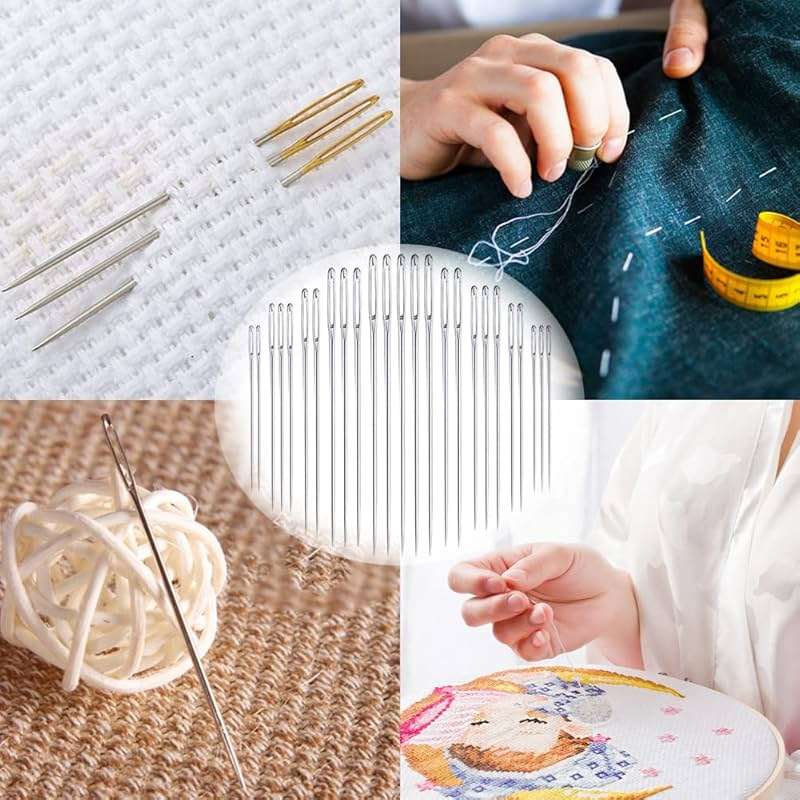 Large Eye Sewing Needles, Embroidery Needles, Stainless Steel, 25 Pieces Sharp Needles with Wooden Needle Case Carving Pattern - Image 6