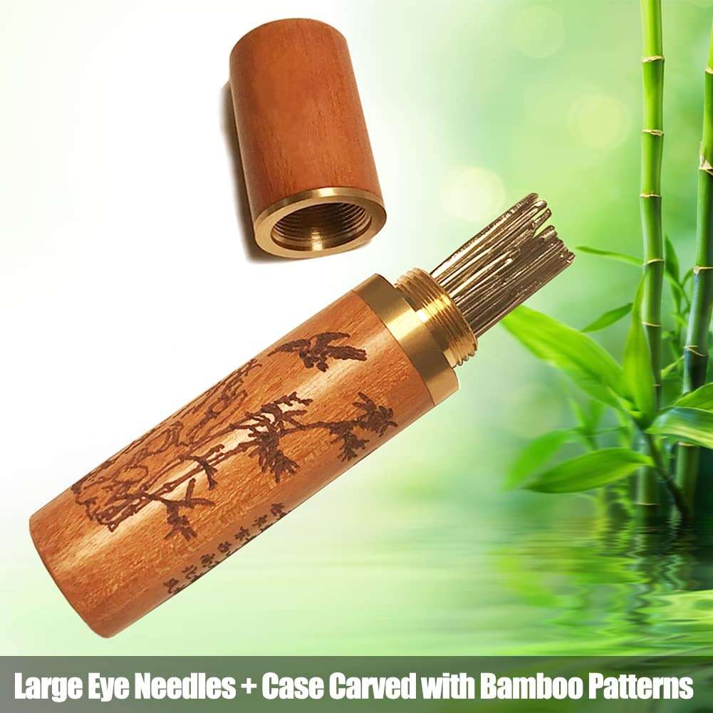 Large Eye Sewing Needles, Embroidery Needles, Stainless Steel, 25 Pieces Sharp Needles with Wooden Needle Case Carving Pattern - Image 7