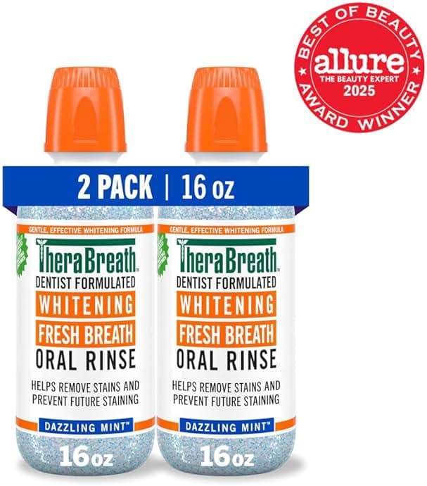TheraBreath Whitening Mouthwash, Dazzling Mint, Dentist Formulated, 16 Fl Oz (2-Pack) - Image 2