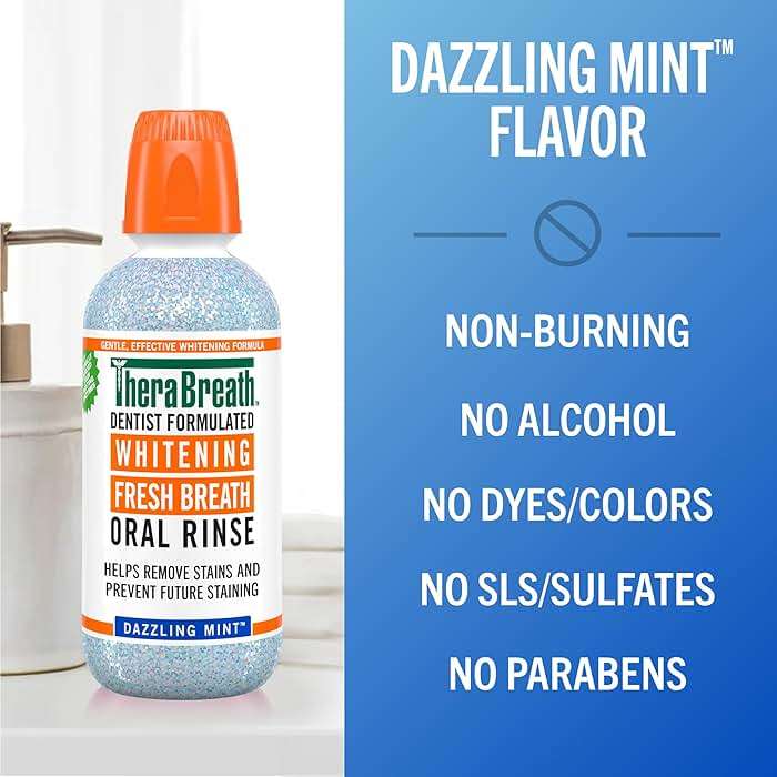 TheraBreath Whitening Mouthwash, Dazzling Mint, Dentist Formulated, 16 Fl Oz (2-Pack) - Image 7