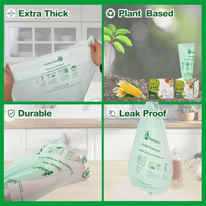 OrangeBio 13 Gallon Compostable Trash Bags, 50 Count, 0.9 Mil Extra Thick Tall Kitchen Bags for Food Waste & Compost, BPI ASTM D6400 & OK Compost Home Certified - Image 3