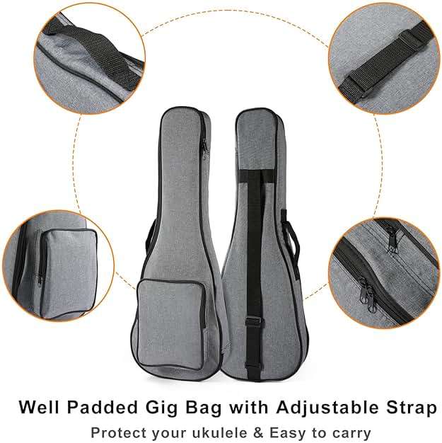 Ranch Concert Ukulele 23 inch Solid Top Ukelele Kit Professional Small Hawaiian Guitar Ukalalee Starter Pack Bundle Gig bag, Tuner, Strap, Aquila String Set, 12 Online Lessons - Glossy - Image 4