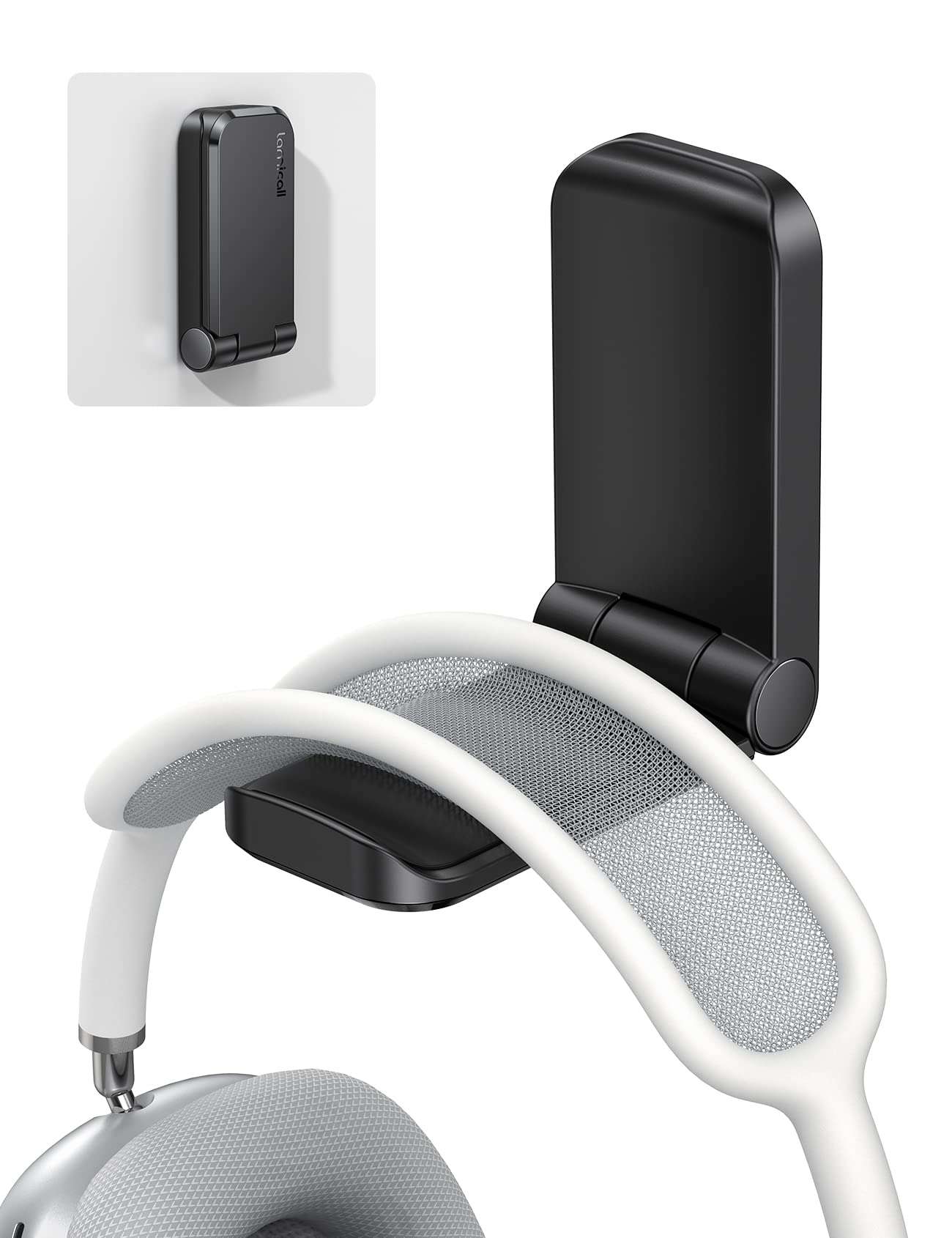 Lamicall Headphone Stand, Sticky Headset Hanger - Adhesive Headphone Holder Hook Mount, Headset Stand Holder Clip Under Desk, Earphone Clamp for Airpods Max, HyperX, Sennheiser, Black - Image 1