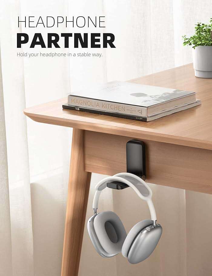 Lamicall Headphone Stand, Sticky Headset Hanger - Adhesive Headphone Holder Hook Mount, Headset Stand Holder Clip Under Desk, Earphone Clamp for Airpods Max, HyperX, Sennheiser, Black - Image 2