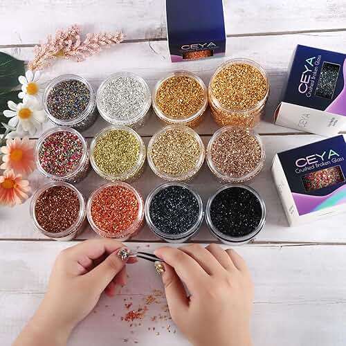 Ceya 10.6oz/ 300g Crushed Irregular Glass Black Metallic Crystal Chips Broken Glass Glitter 2-4mm Craft Chunky Glitter for Nail Art Epoxy Resin Mold Coasters Ornament Painting Geode Phone Case Jewelry - Image 6