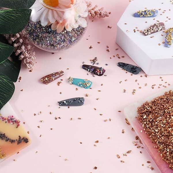 Ceya 10.6oz/ 300g Crushed Irregular Glass Black Metallic Crystal Chips Broken Glass Glitter 2-4mm Craft Chunky Glitter for Nail Art Epoxy Resin Mold Coasters Ornament Painting Geode Phone Case Jewelry - Image 7