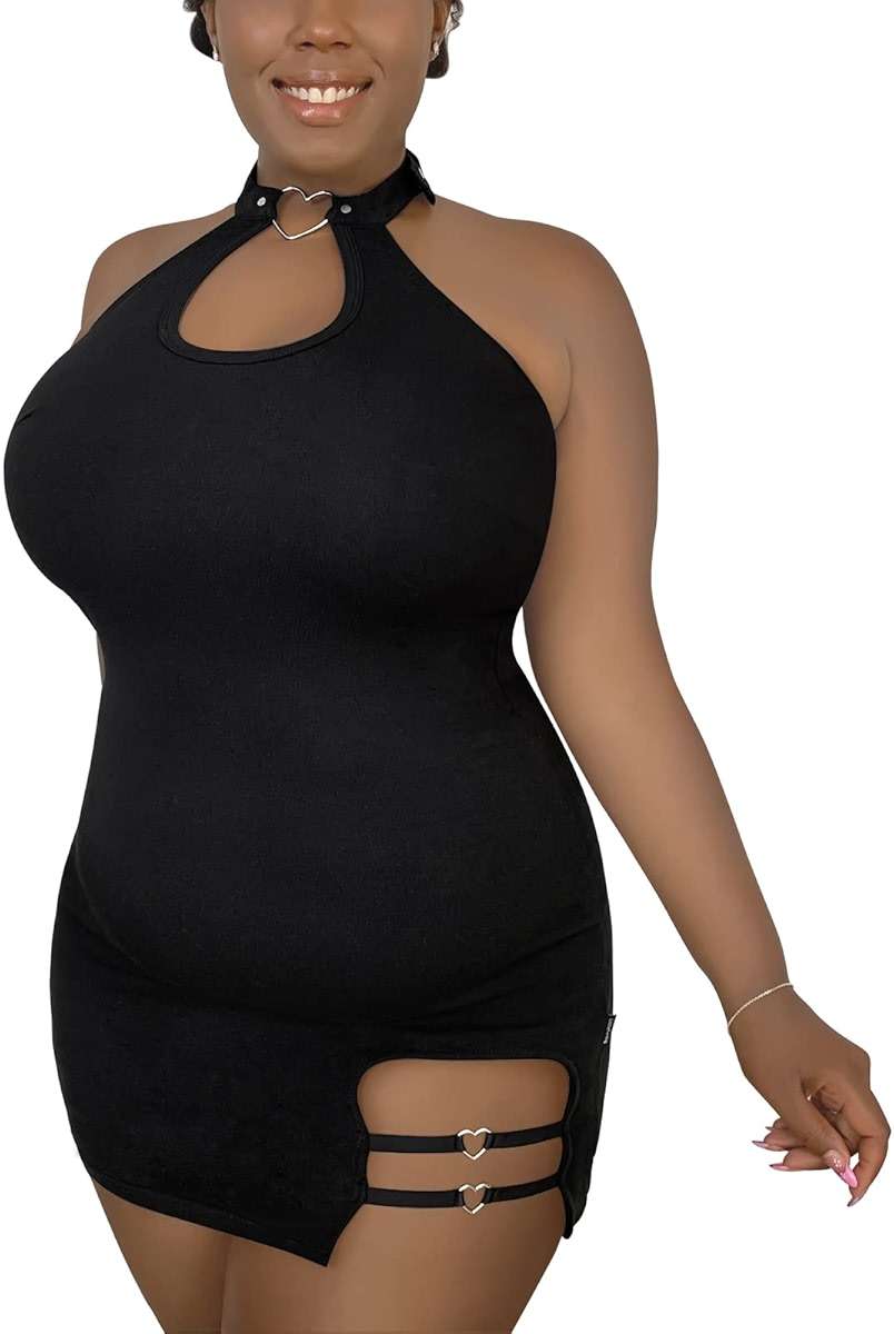 PrettyInCuffs Women Cotton Overall Vampy Collared Bodycon Mini Dress Skirt - Image 3