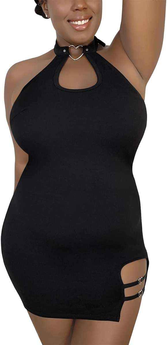 PrettyInCuffs Women Cotton Overall Vampy Collared Bodycon Mini Dress Skirt - Image 4
