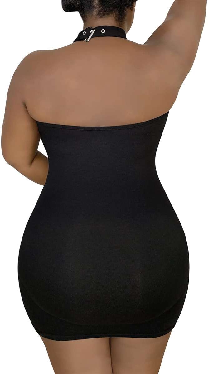 PrettyInCuffs Women Cotton Overall Vampy Collared Bodycon Mini Dress Skirt - Image 5