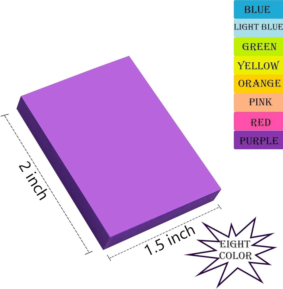 (24 Pads) Sticky Notes 1.5x2 in, 8 Colors Post Self Sticky Notes Pad Its, Bright Post Stickies Colorful Sticky Notes for Office, Home, School, Meeting, 75 Sheets/pad - Image 3