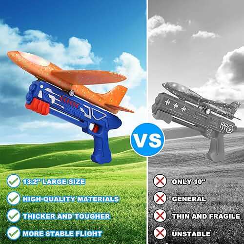 Fuwidvia 3 Pack Airplane Launcher Toys, 13.2'' LED Foam Glider Plane Toy for Boys, 2 Flight Modes Outdoor Flying Toys Birthday Gifts for Boys Girls 4 5 6 7 8 9 10 11 12 Year Old (Blue&Green&Orange) - Image 5