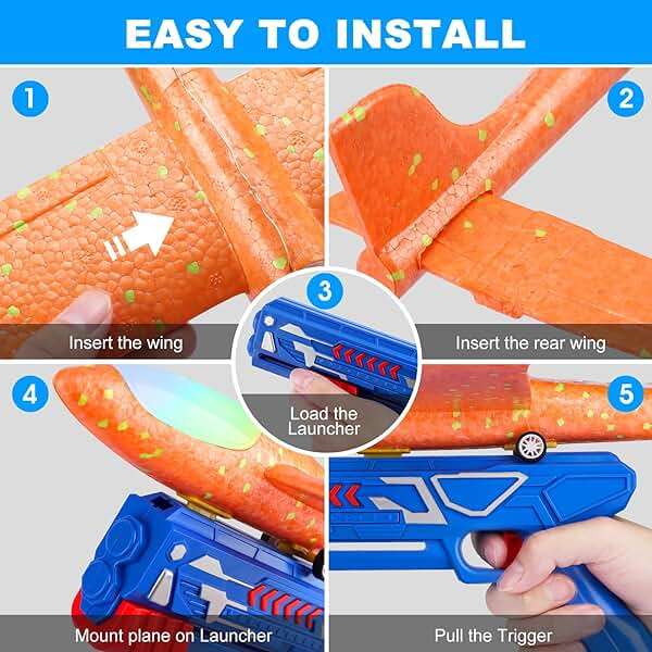 Fuwidvia 3 Pack Airplane Launcher Toys, 13.2'' LED Foam Glider Plane Toy for Boys, 2 Flight Modes Outdoor Flying Toys Birthday Gifts for Boys Girls 4 5 6 7 8 9 10 11 12 Year Old (Blue&Green&Orange) - Image 6